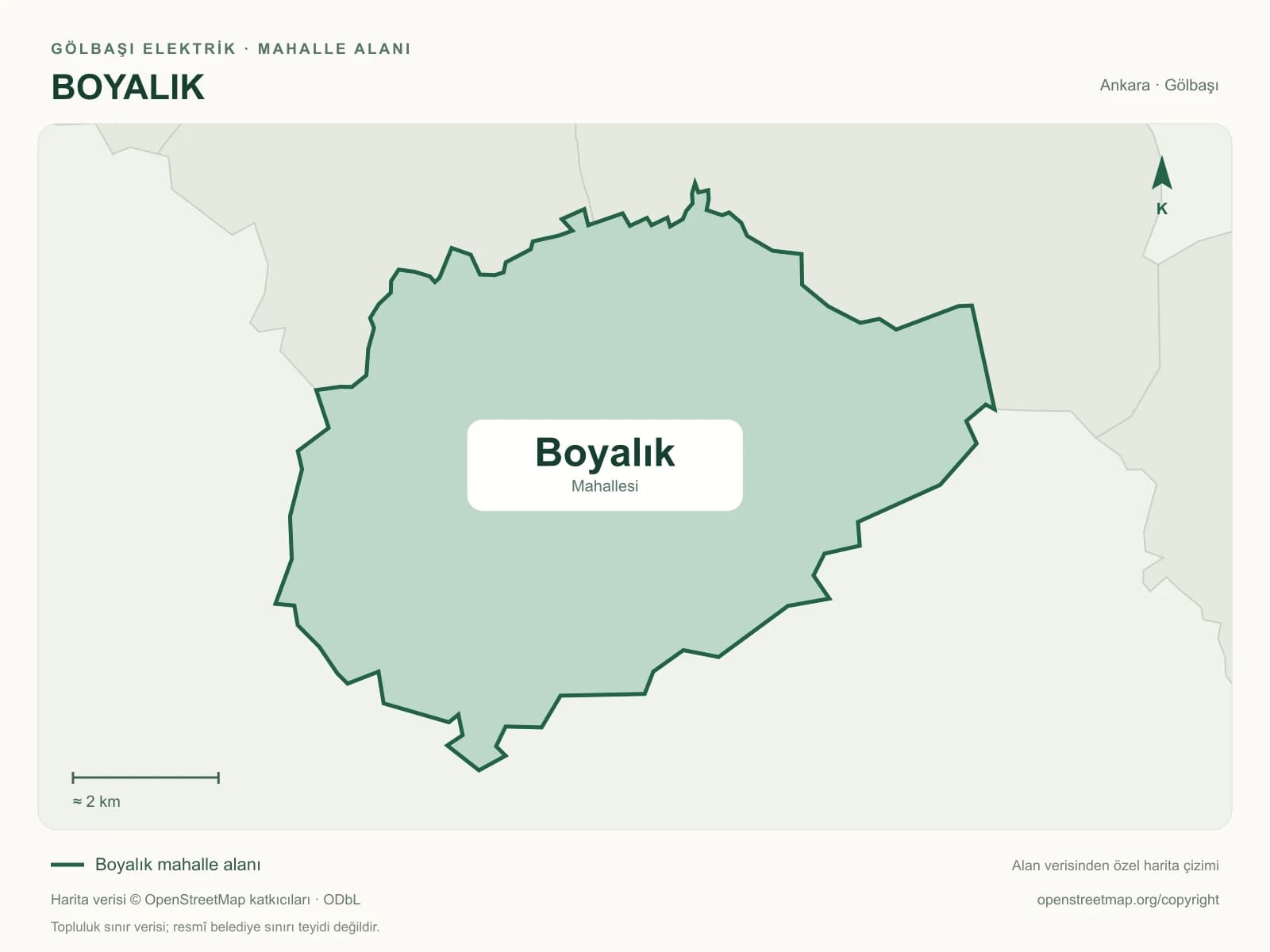 Boyalık Mahallesi alanı ve çevresini gösteren harita