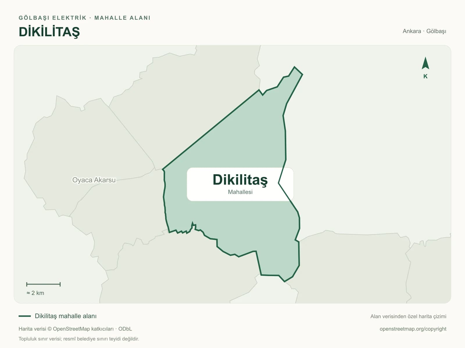Dikilitaş Mahallesi alanı ve çevresini gösteren harita