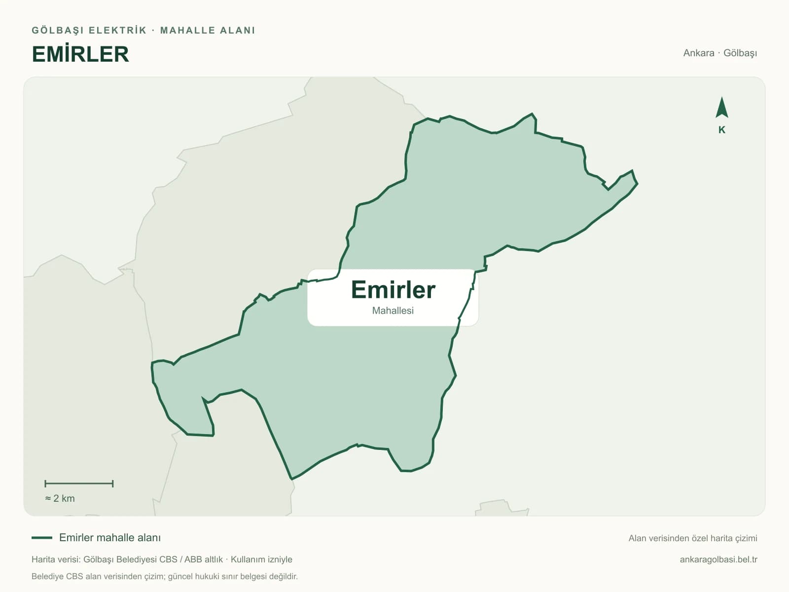 Emirler Mahallesi alanı ve çevresini gösteren harita