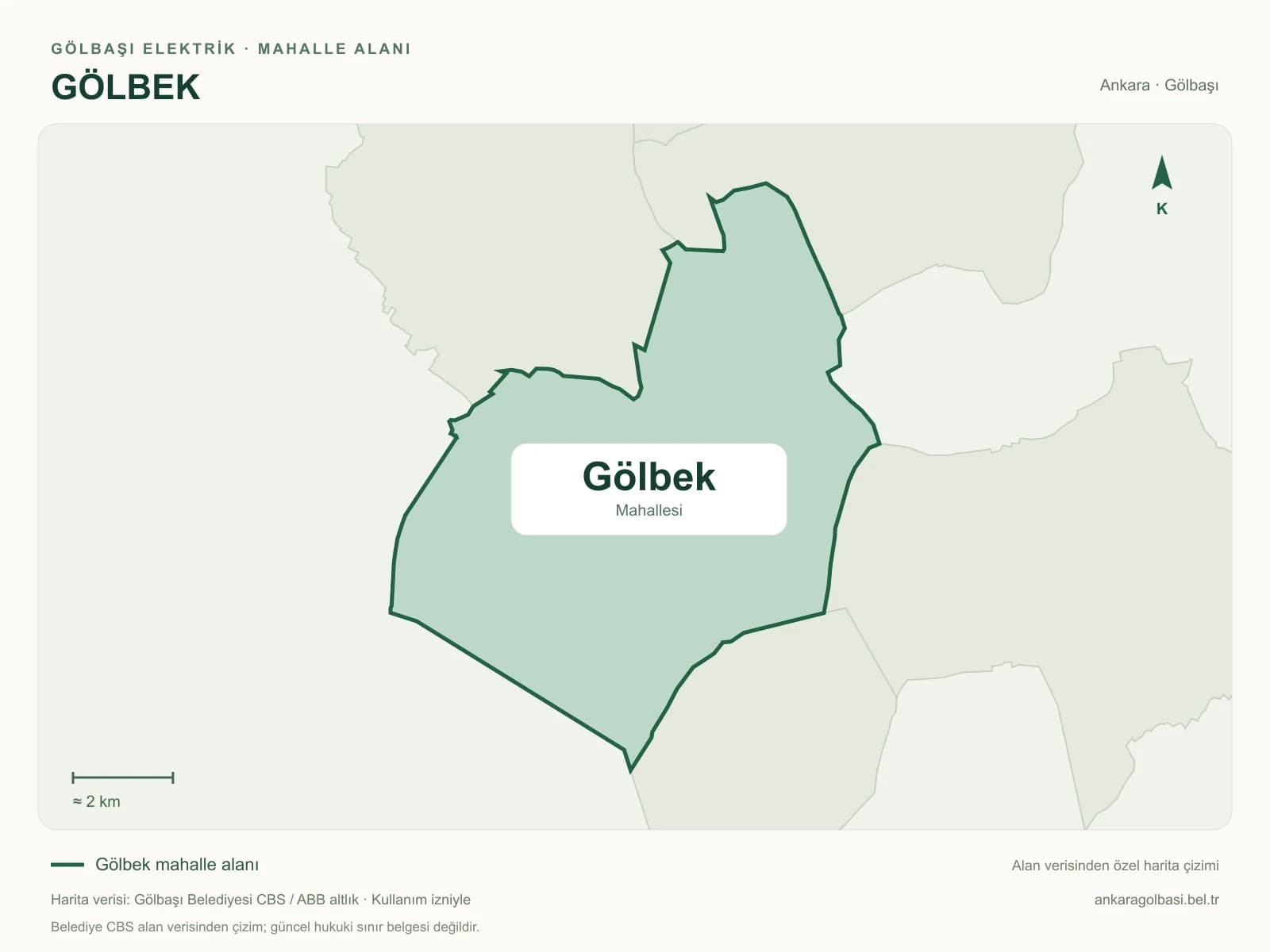 Gölbek Mahallesi alanı ve çevresini gösteren harita
