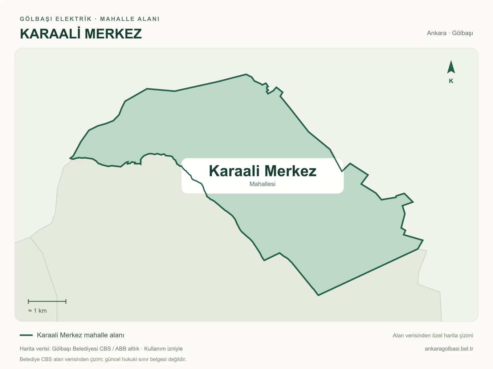 Karaali Merkez Mahallesi alanı ve çevresini gösteren harita