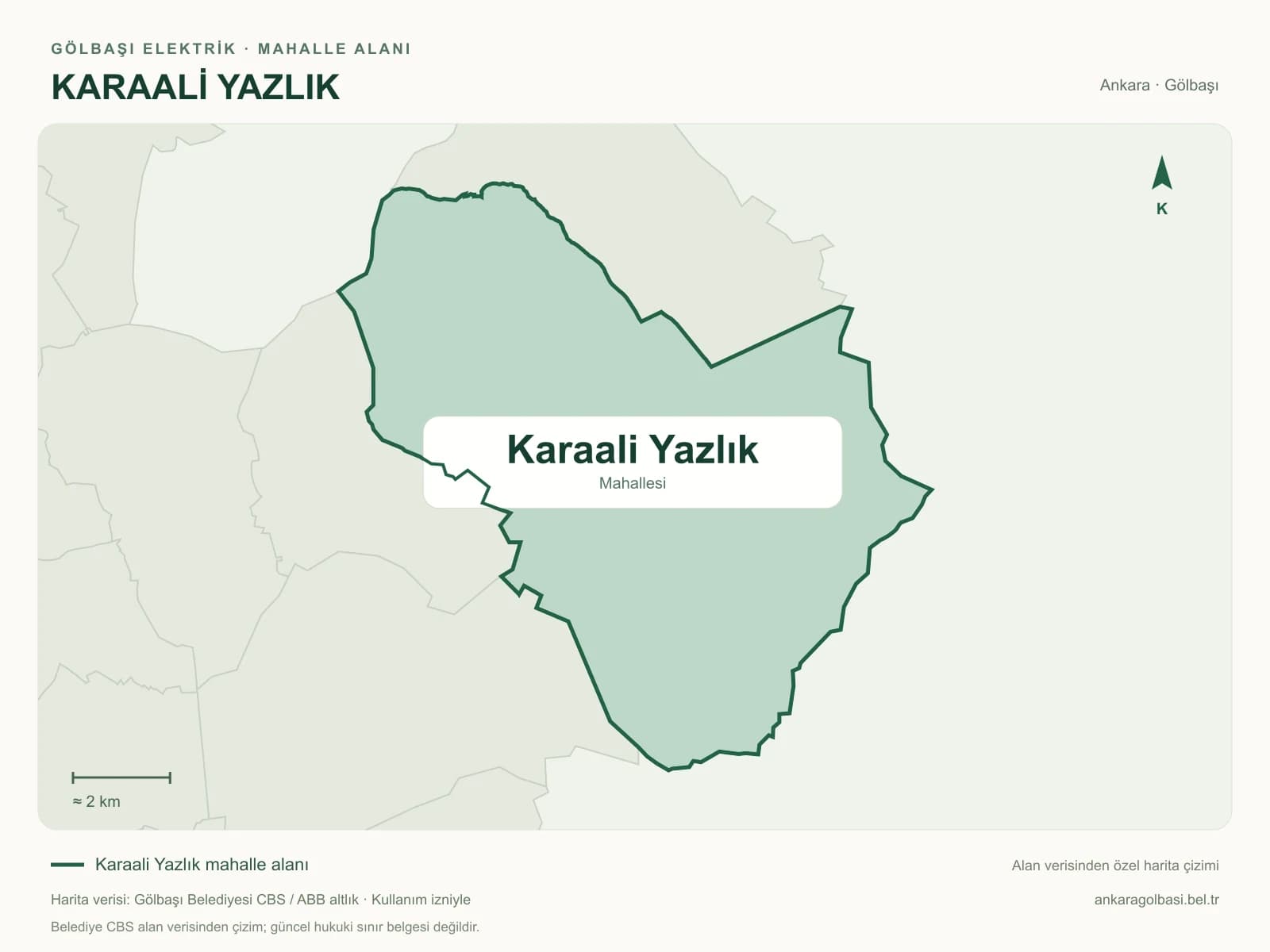 Karaali Yazlık Mahallesi alanı ve çevresini gösteren harita