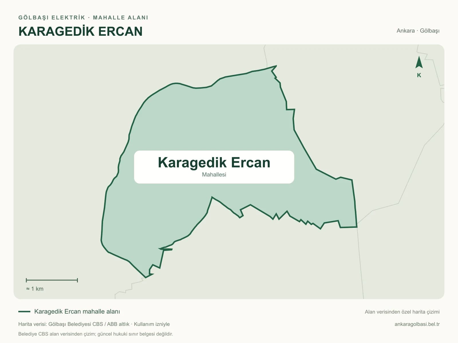 Karagedik Ercan Mahallesi alanı ve çevresini gösteren harita