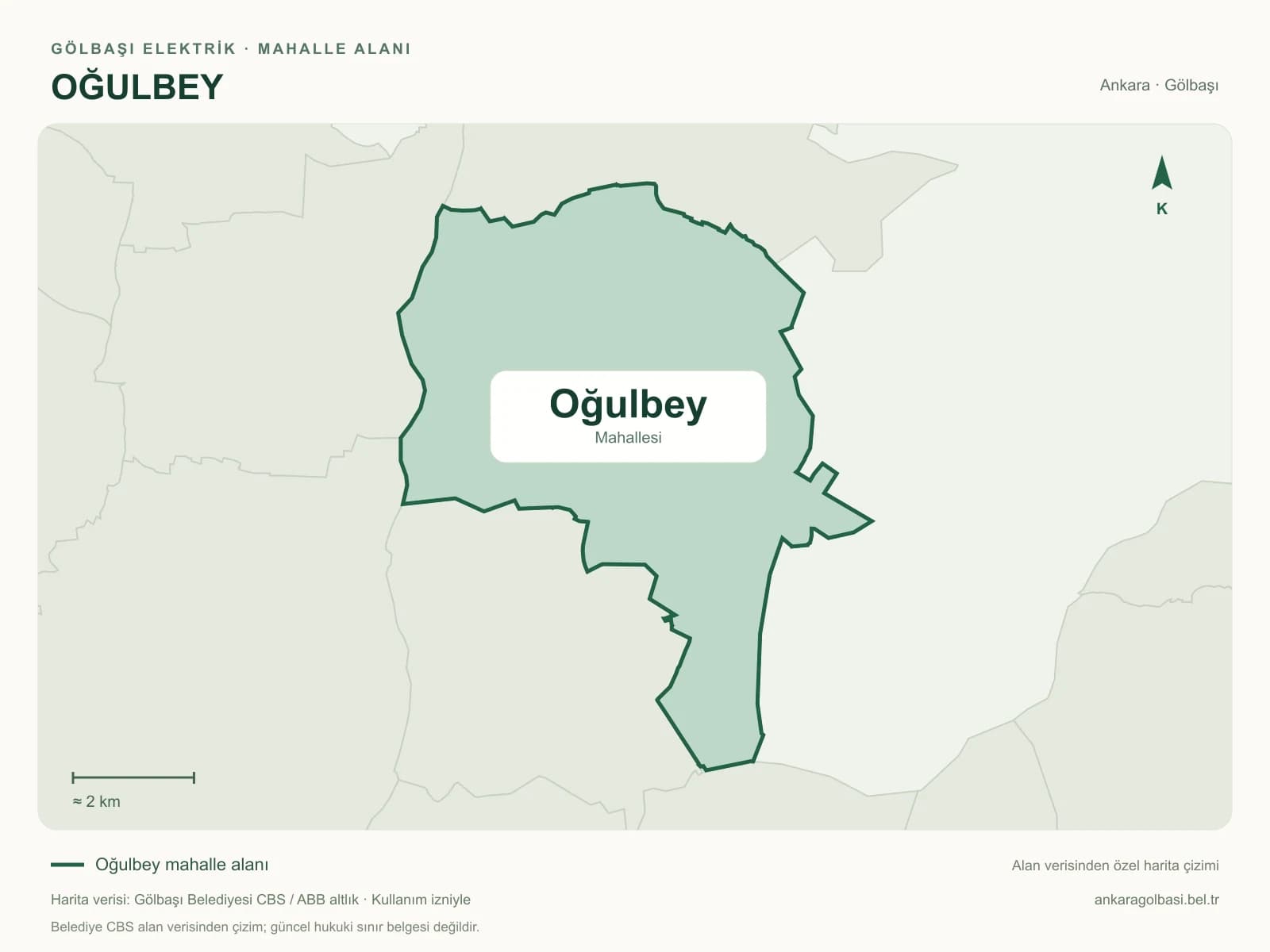 Oğulbey Mahallesi alanı ve çevresini gösteren harita