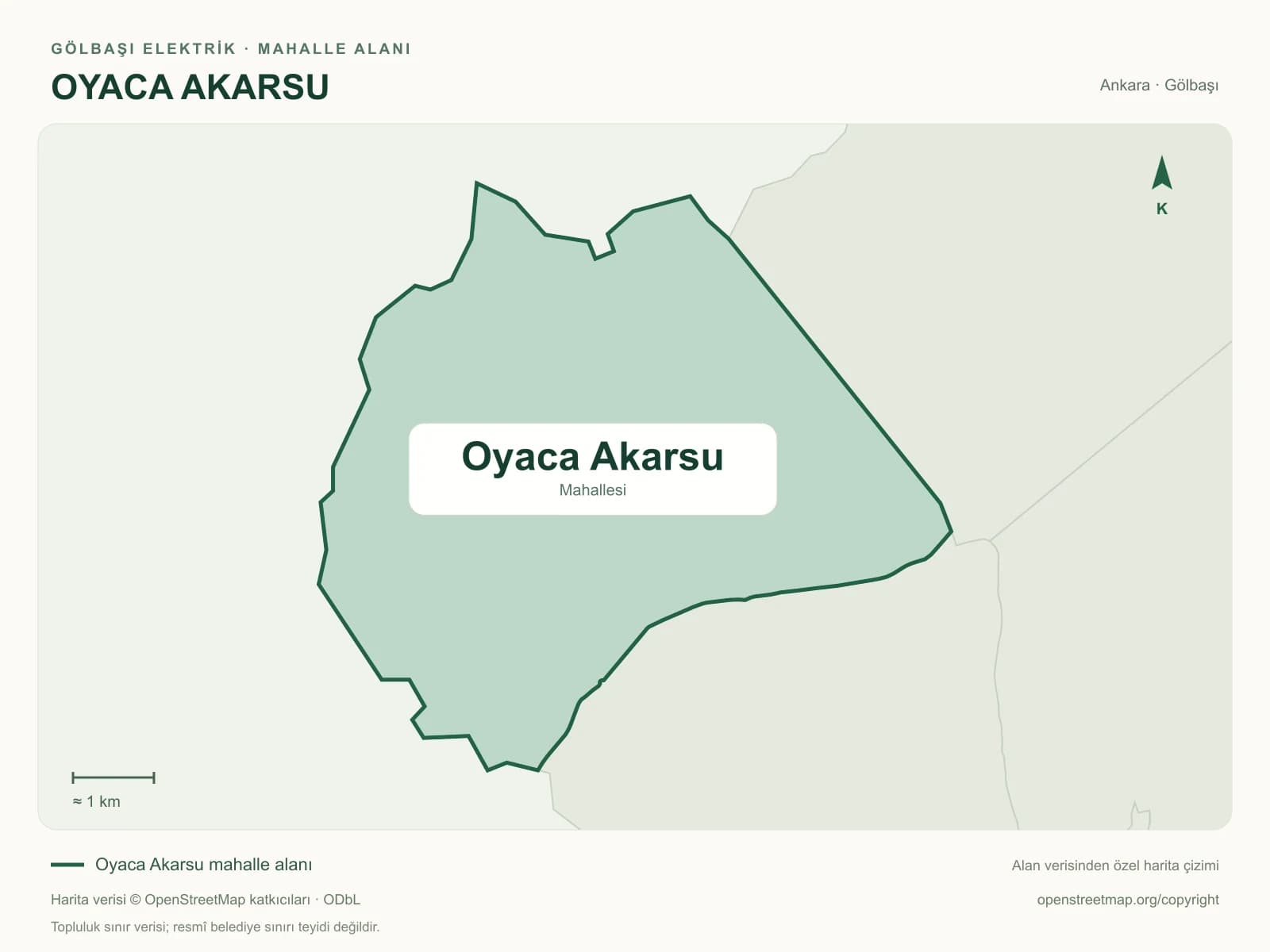 Oyaca Akarsu Mahallesi alanı ve çevresini gösteren harita