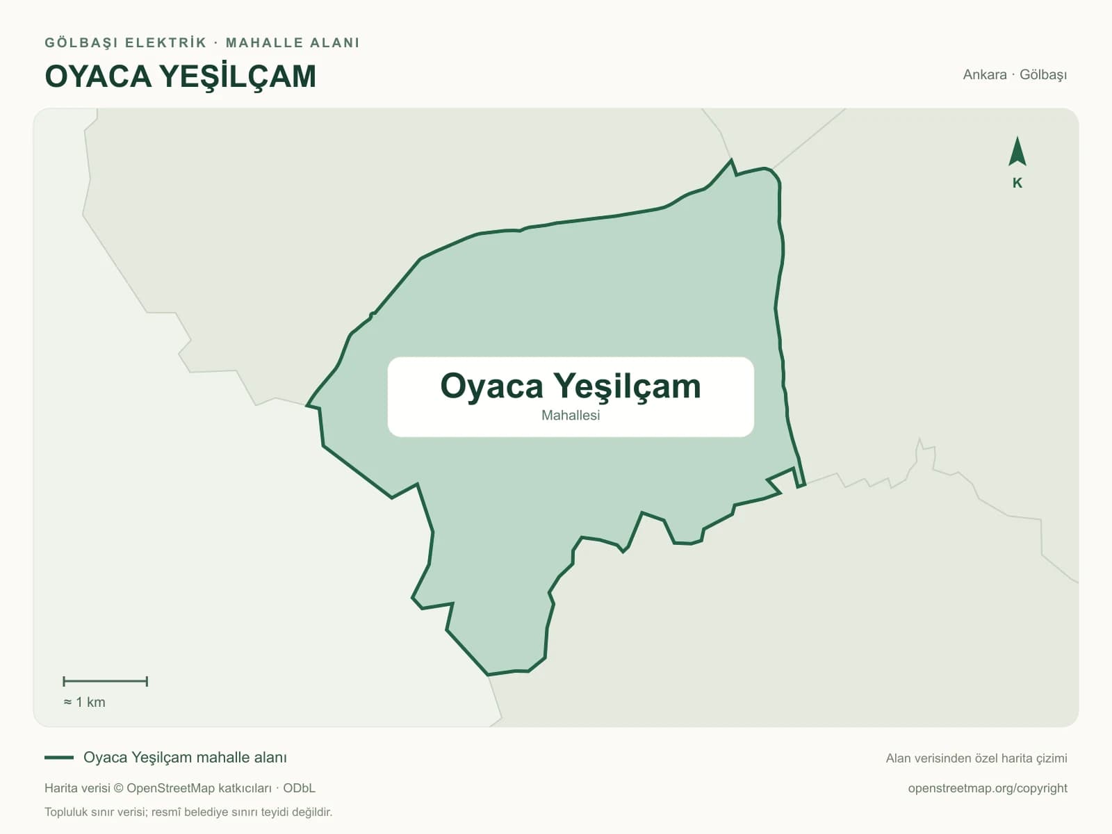 Oyaca Yeşilçam Mahallesi alanı ve çevresini gösteren harita