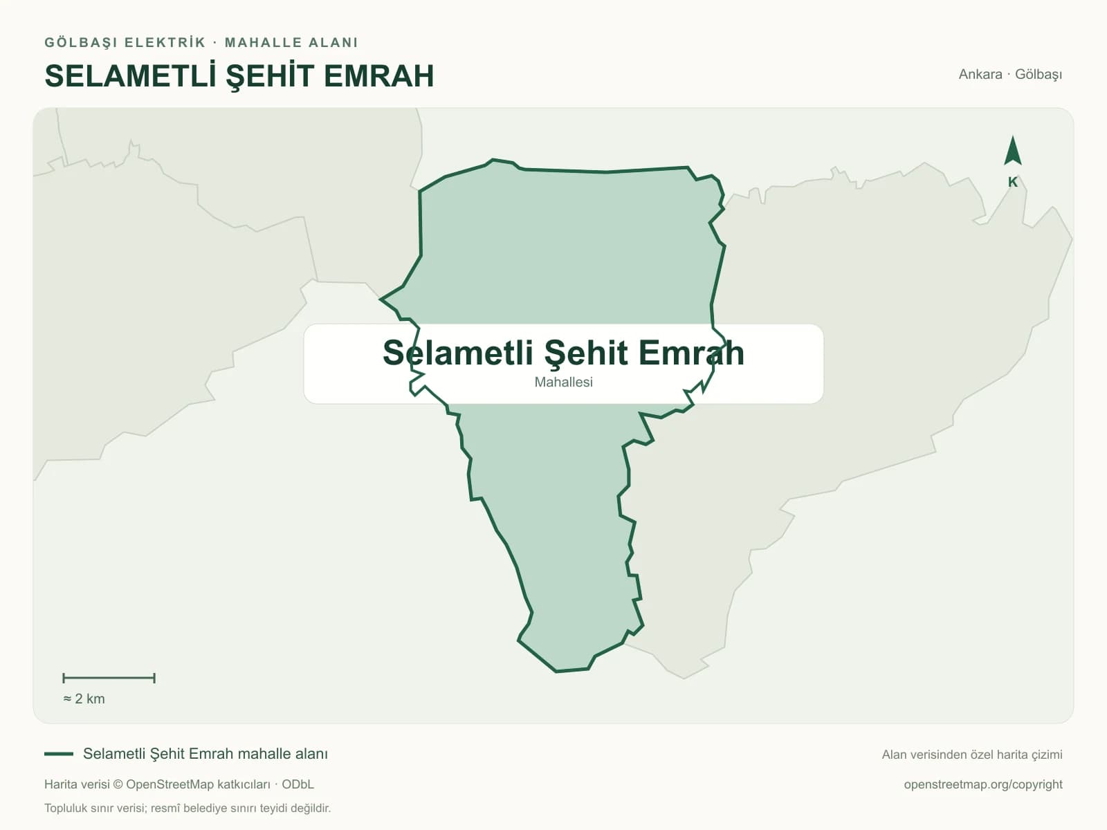 Selametli Şehit Emrah Mahallesi alanı ve çevresini gösteren harita