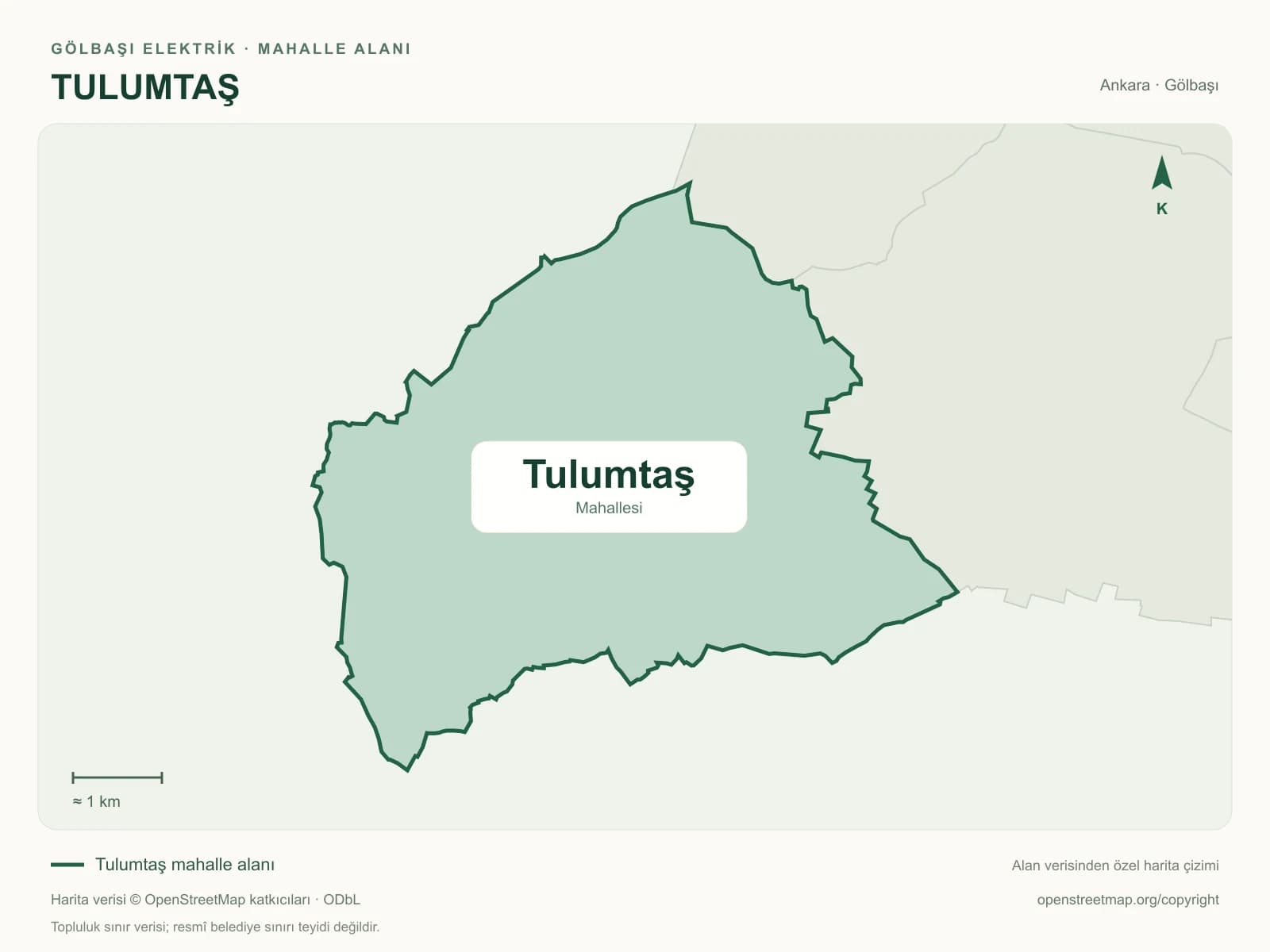 Tulumtaş Mahallesi alanı ve çevresini gösteren harita