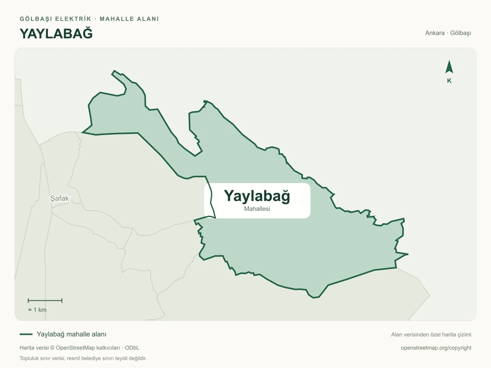 Yaylabağ Mahallesi alanı ve çevresini gösteren harita