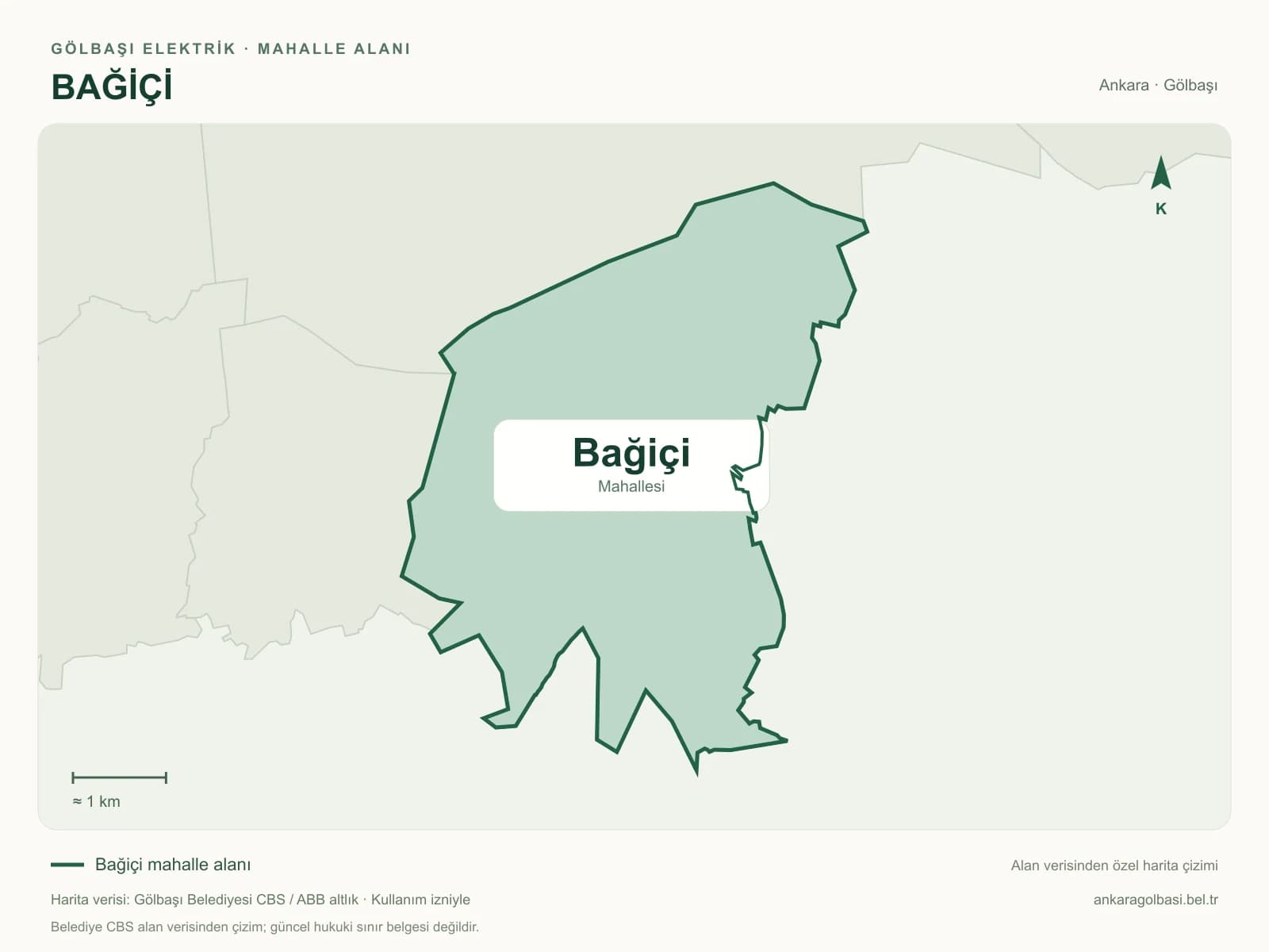 Bağiçi Mahallesi alanı ve çevresini gösteren harita