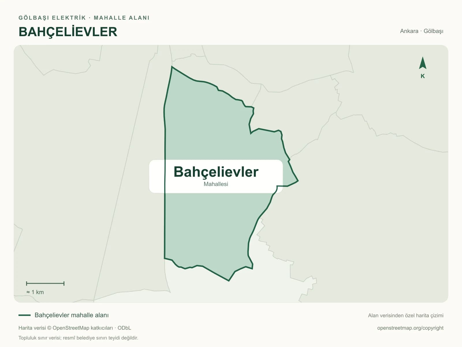 Bahçelievler Mahallesi alanı ve çevresini gösteren harita