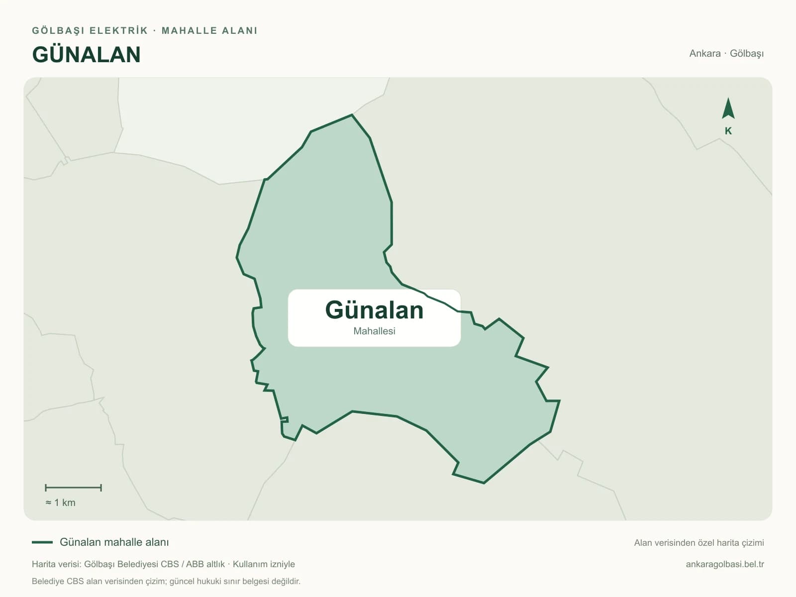 Günalan Mahallesi alanı ve çevresini gösteren harita