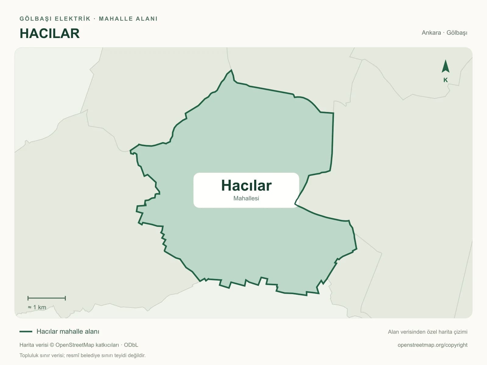 Hacılar Mahallesi alanı ve çevresini gösteren harita