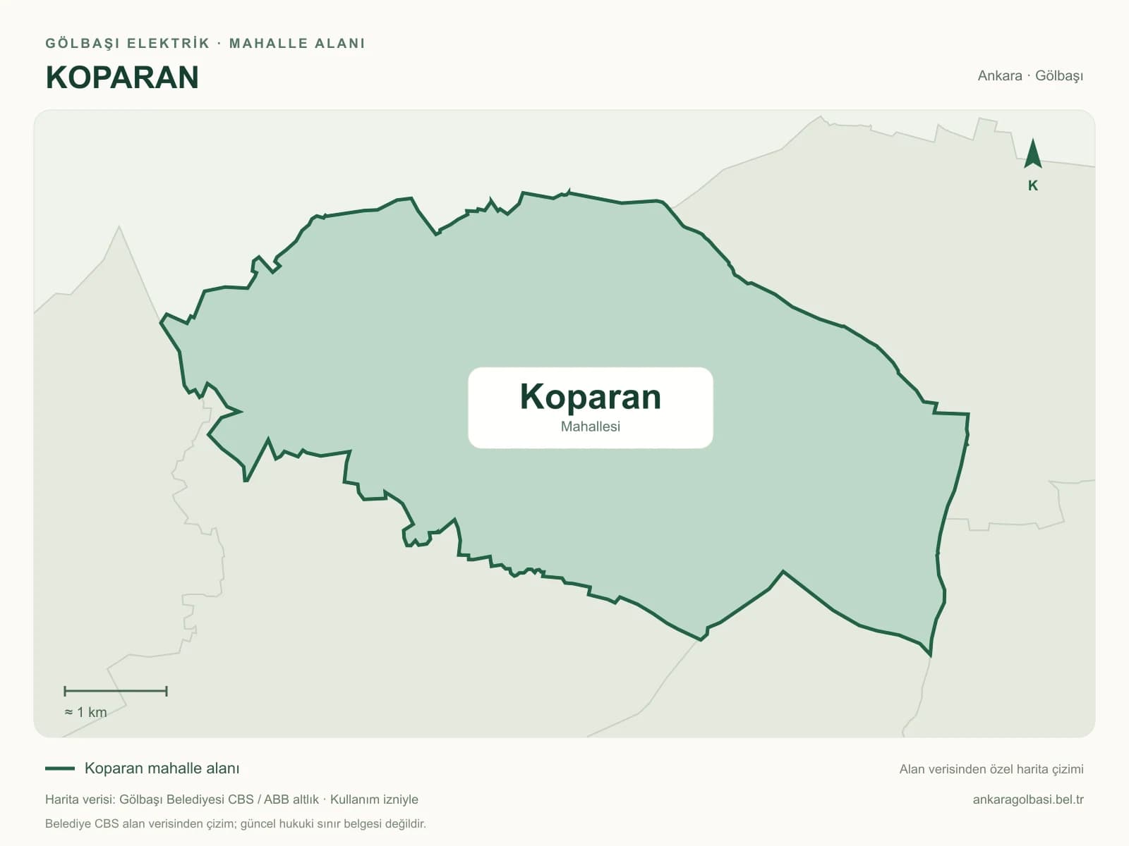 Koparan Mahallesi alanı ve çevresini gösteren harita
