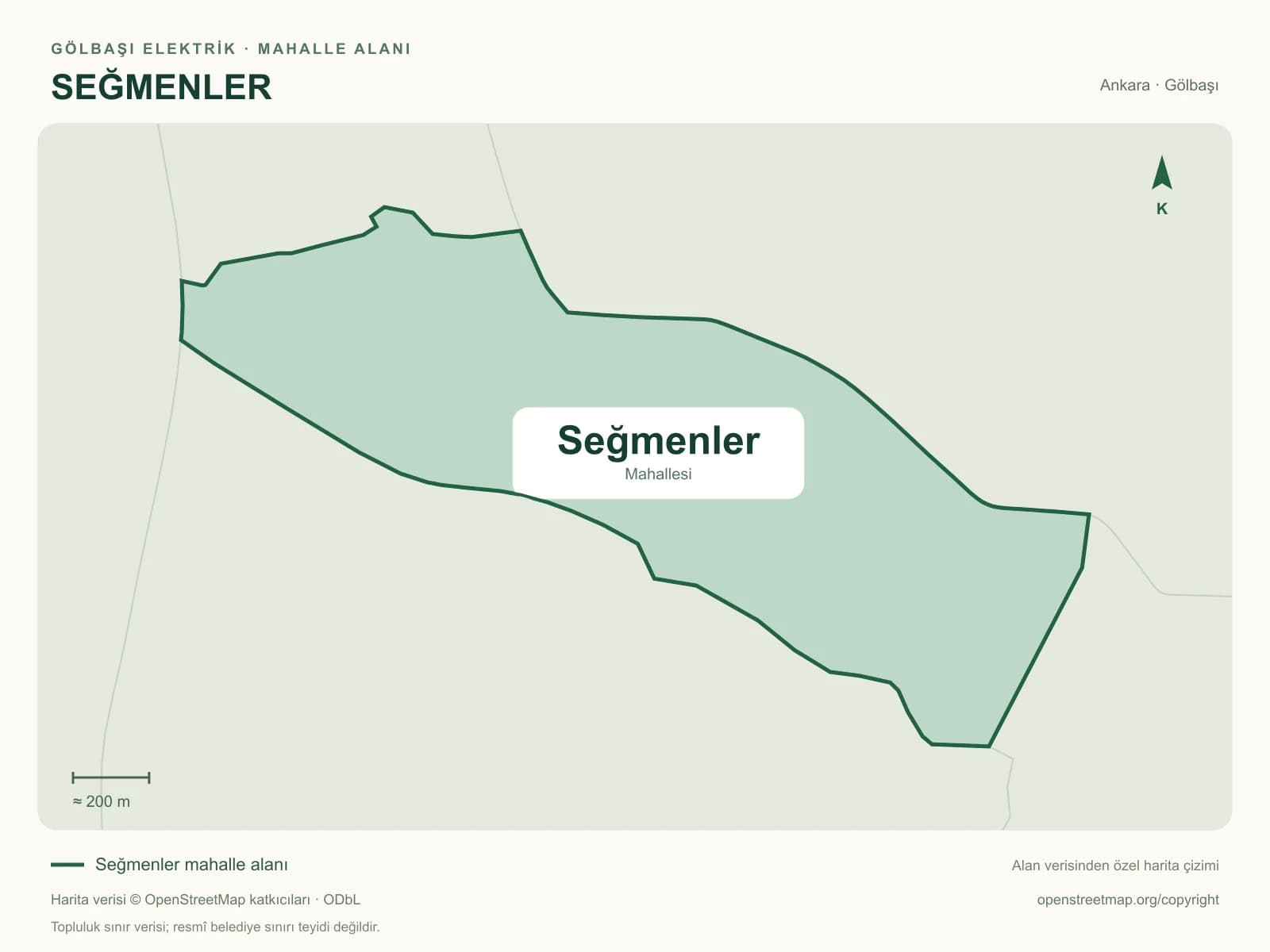 Seğmenler Mahallesi alanı ve çevresini gösteren harita