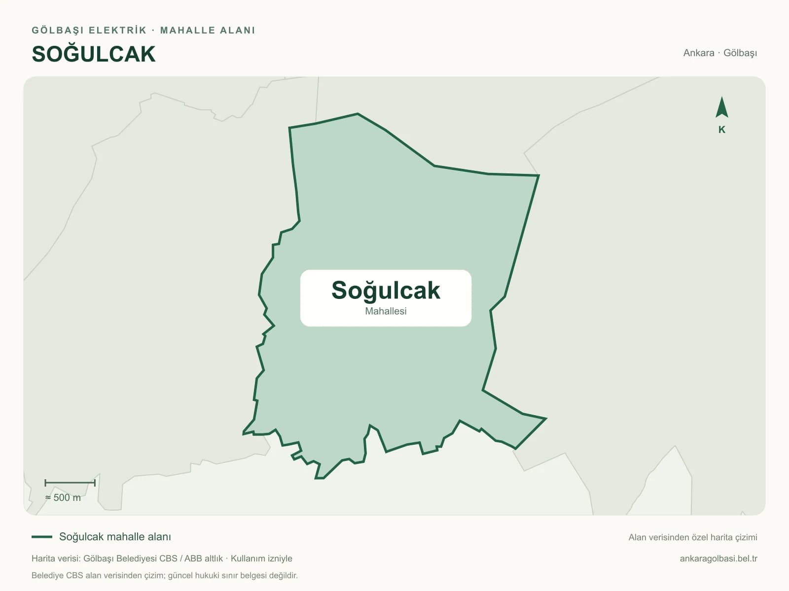 Soğulcak Mahallesi alanı ve çevresini gösteren harita