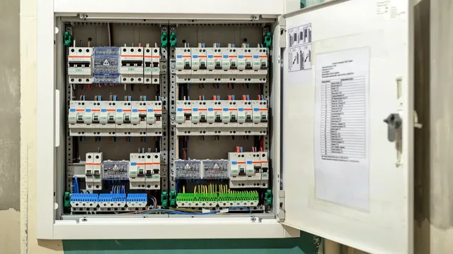 Duvara yerleştirilmiş elektrik dağıtım panosu ve devre kesiciler